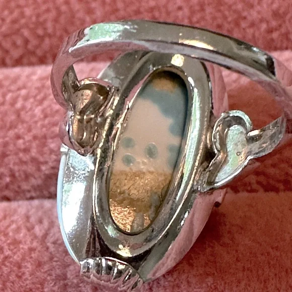 Vintage Faux Turquoise Mid Century Modern Statement Ring SZ 5 3/4 Elongated Oval - Picture 14 of 17